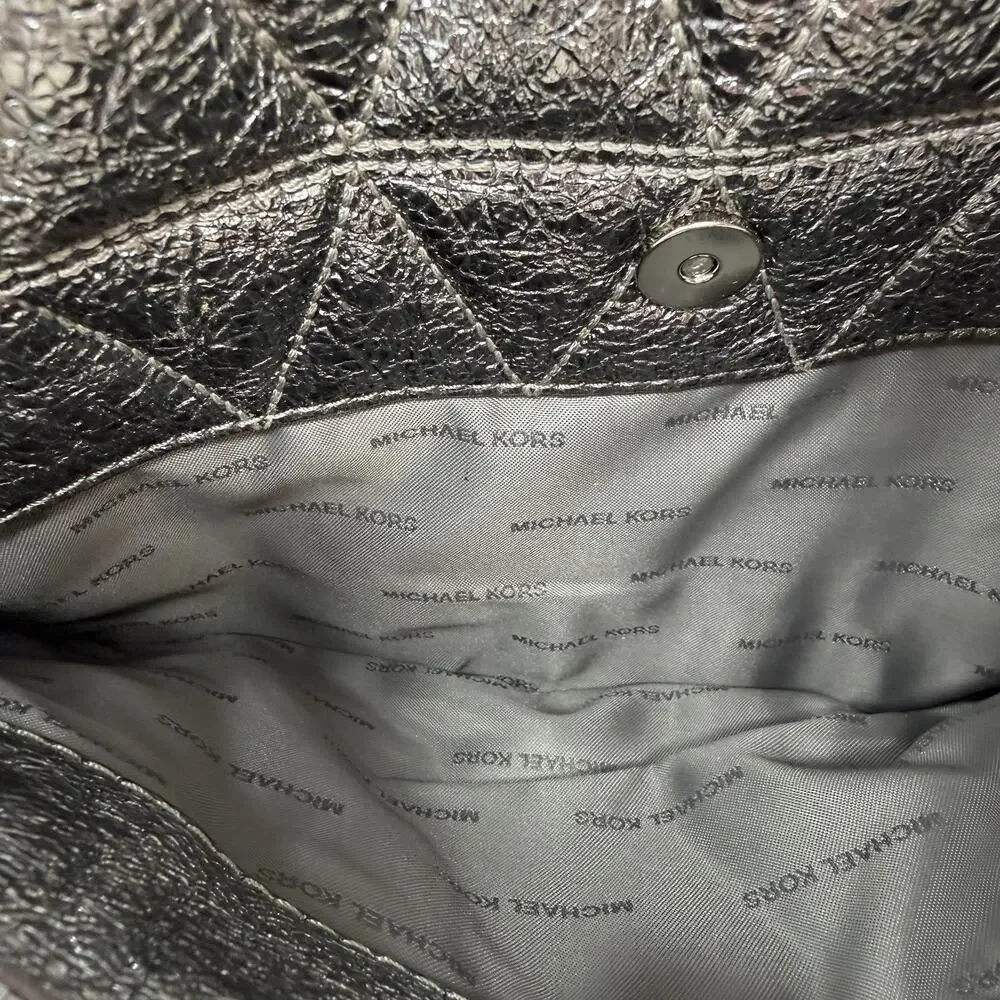 Michael Kors Quilted Sloan Metallic Silver Shoulder Bag Chain Strap